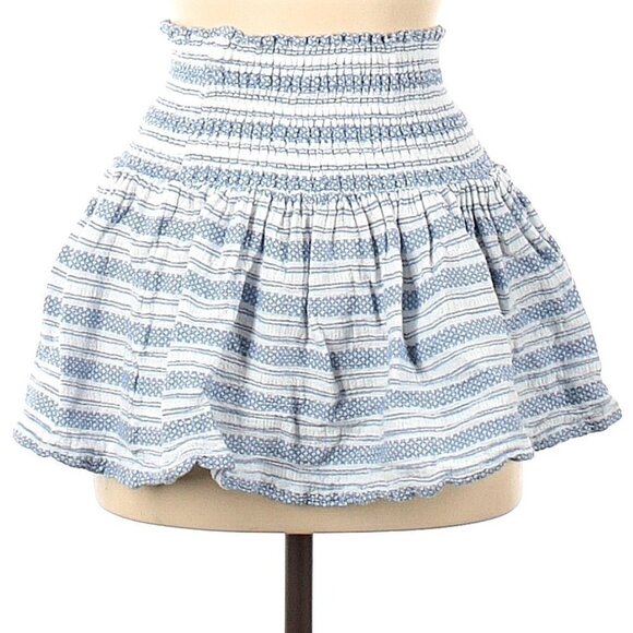 J Crew Women's Blue Striped Cotton Ruffled Pleated Flared Boho Mini Skirt, Sz M - Picture 2 of 3